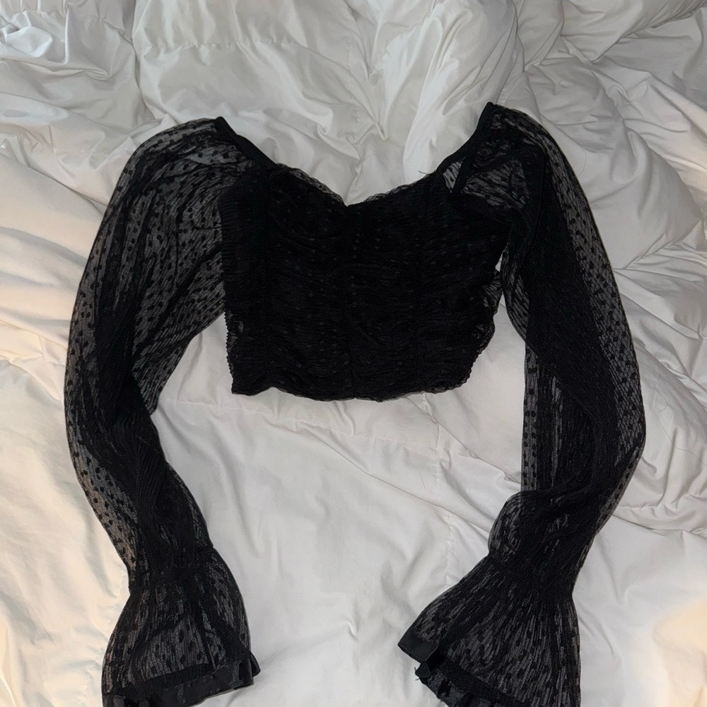 Black Puff Sleeve Crop Blouse